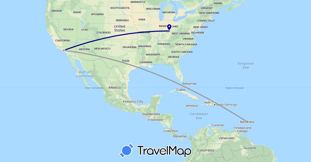 TravelMap itinerary: driving, plane in Barbados, United States (North America)